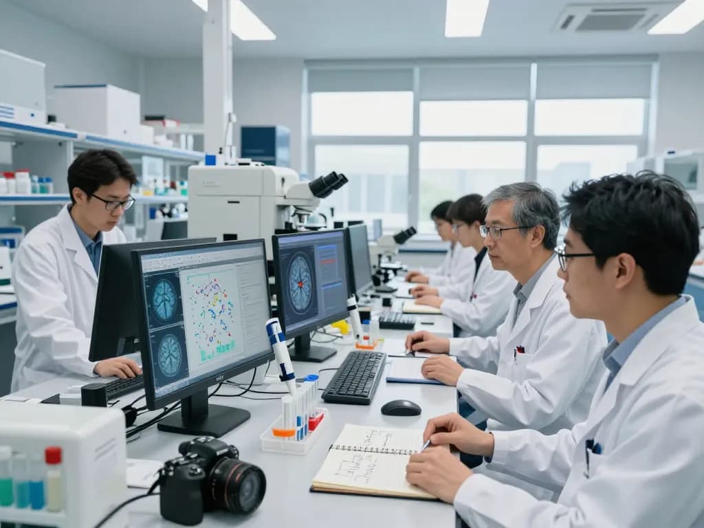 Researchers studying neurodegenerative diseases at https://nddo.org in a modern lab setting with collaborative atmosphere.