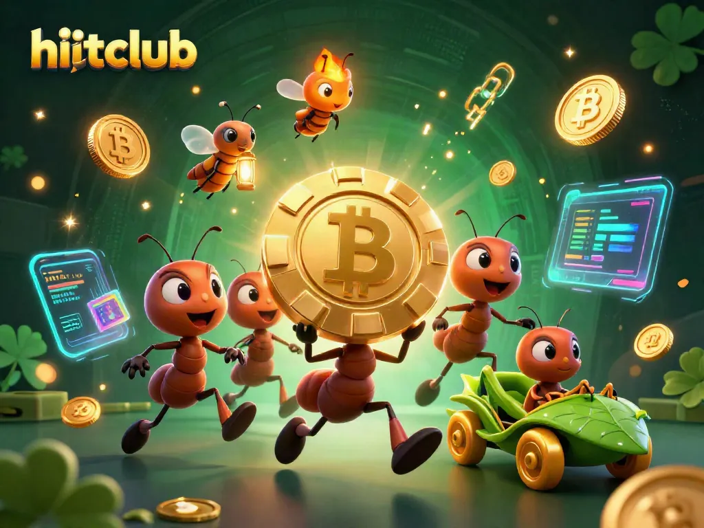 Win big with hitclub in a thrilling heist scene featuring ants, a firefly, and crypto coins.