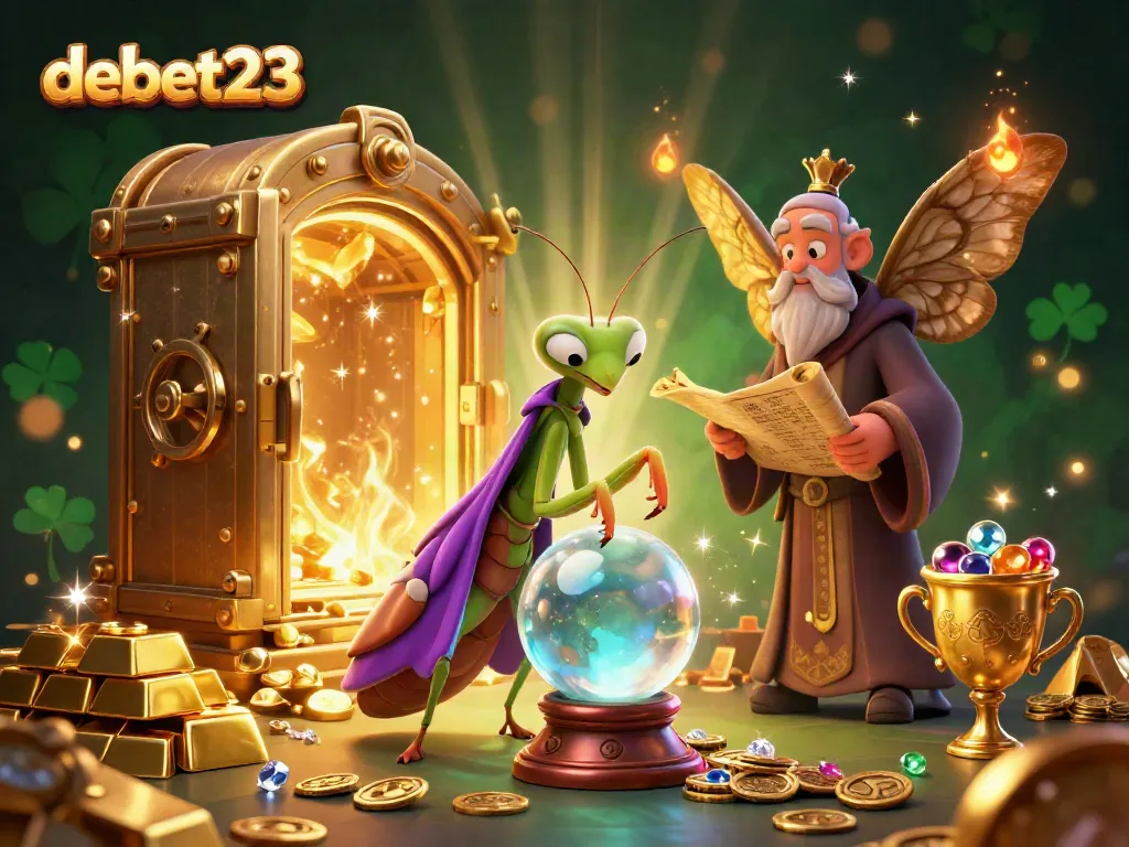 Experience high-stakes gambling action with debet23 in 3D cartoon fortune teller scene.