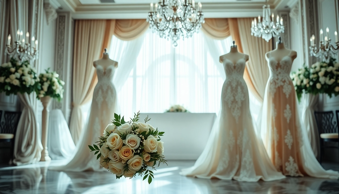 Rebel Designerwear showcases exquisite bridal gowns in a luxurious wedding setting.