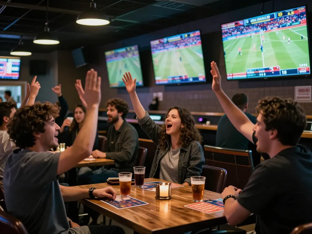 Fans celebrating winning bets at Cakhiatv Capital sports bar during live match