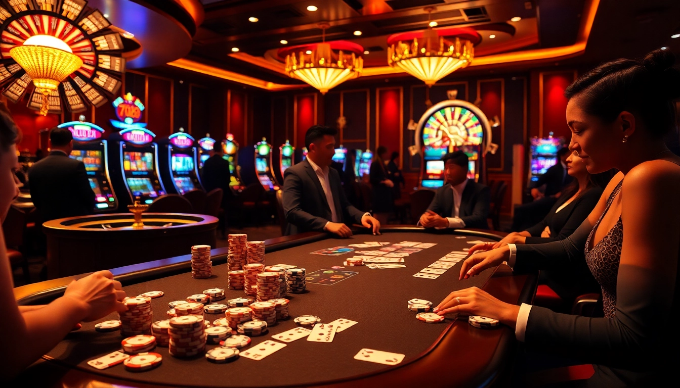 Exciting poker game at 789bet casino with vibrant chips and players.