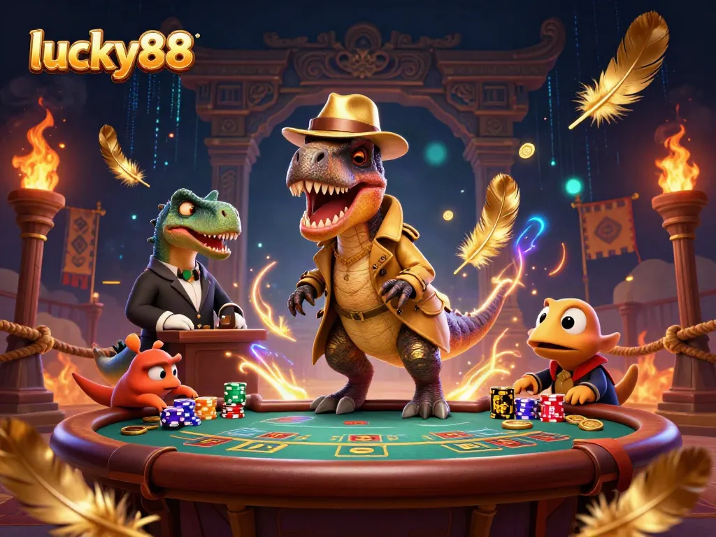 Experience thrilling gameplay at lucky88 while a dinosaur card counter stealthily plays blackjack.