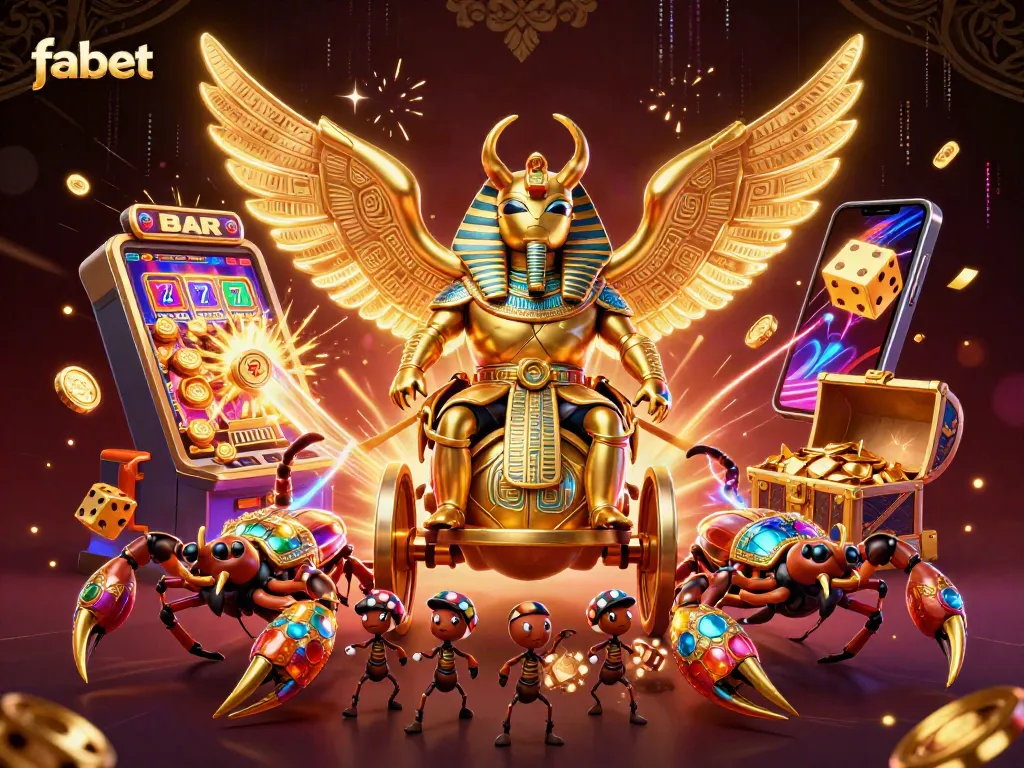 Experience the thrill of fabet with a dynamic casino scene featuring golden scorpion chariots and jackpot explosions.
