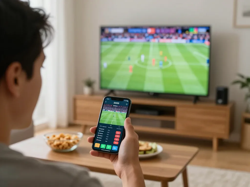 Engaging in live betting on 33win app during a sports game at home.