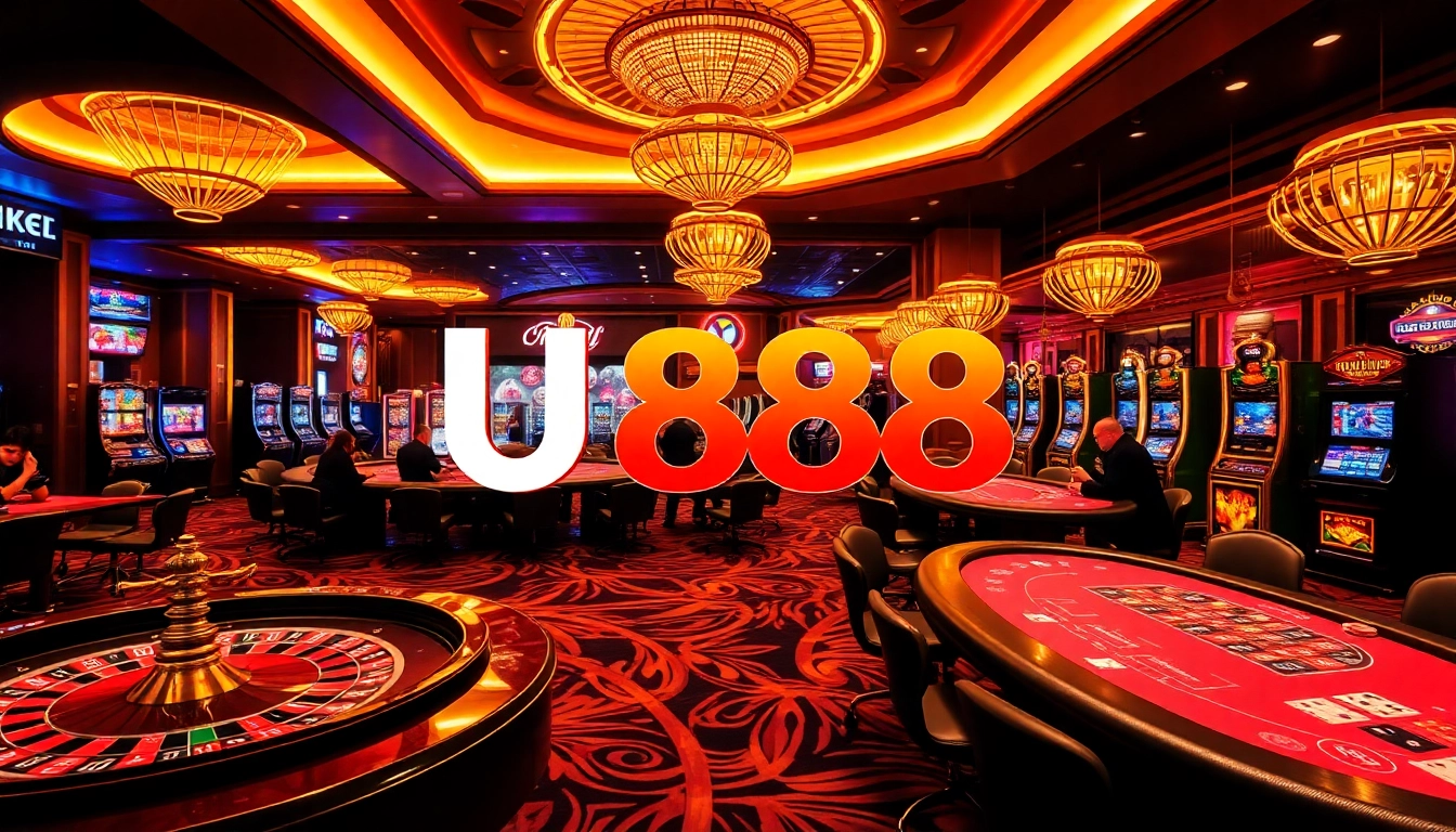 Experience thrilling gambling games at U888 with vibrant roulette wheels and poker tables.