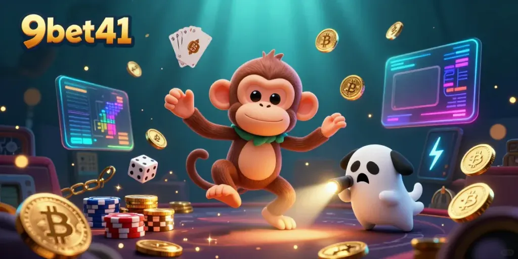Experience thrilling casino luck with 9bet41 featuring a poltergeist monkey in a haunted scene.