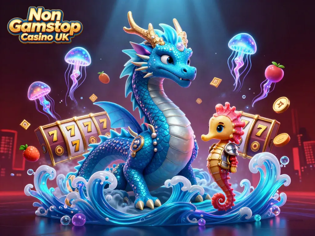Engage in exciting play at Non Gamstop Casino UK, featuring vibrant dragons, knights, and slot elements.