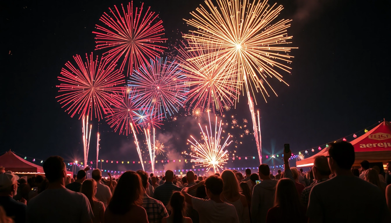Witness stunning cheap fireworks near me lighting up the night sky during a vibrant festival.
