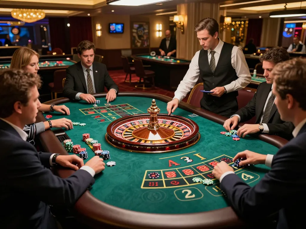 Players placing bets at 23win com's live roulette, showcasing excitement and professional casino atmosphere.
