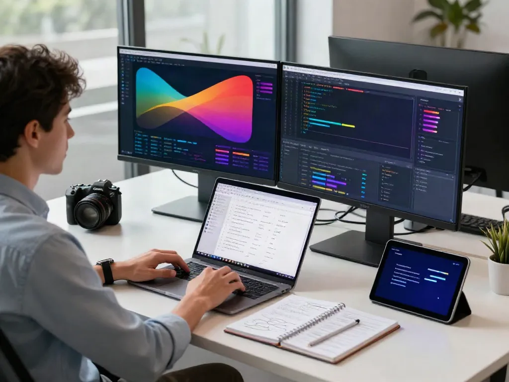 Content strategist analyzing instant indexing strategies in a modern tech workspace