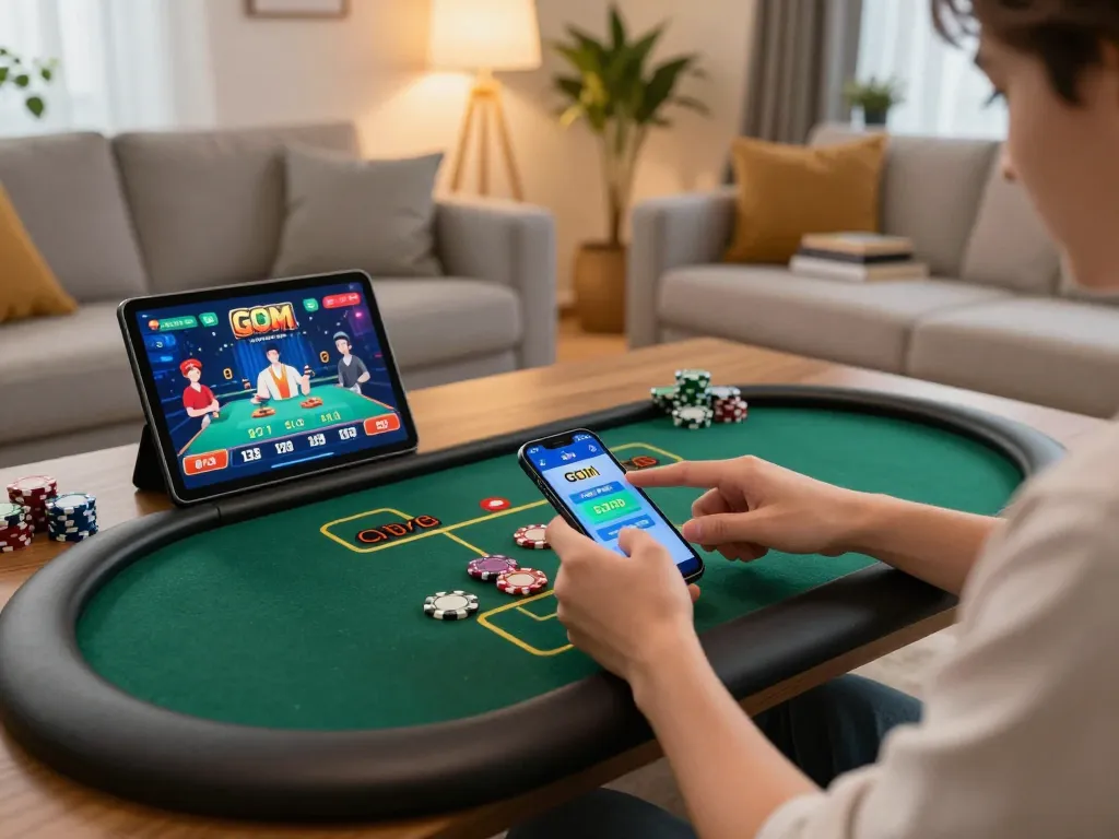 Engaging moment of using the 1gom app for online betting, showcasing responsible gaming atmosphere