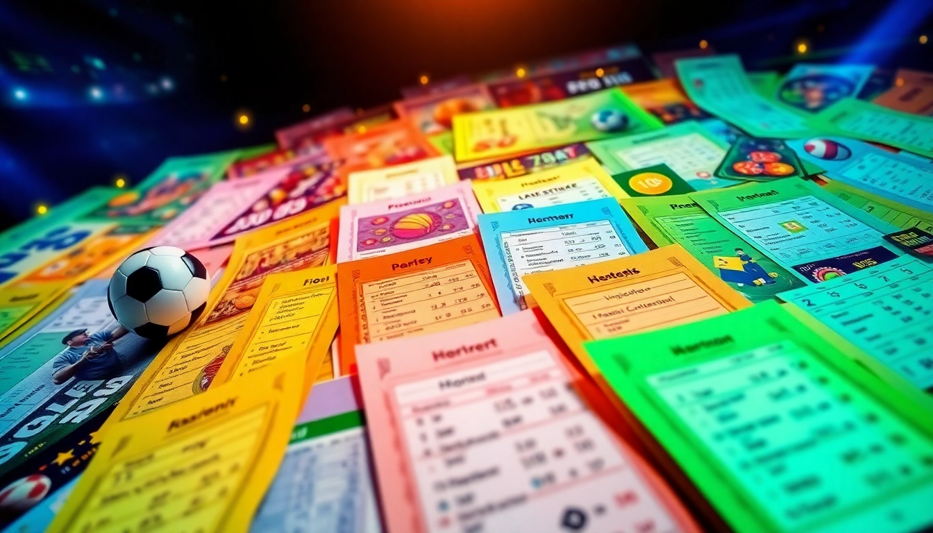Betting slips of various sports represented at https://ii69vn.com/ in vibrant colors.
