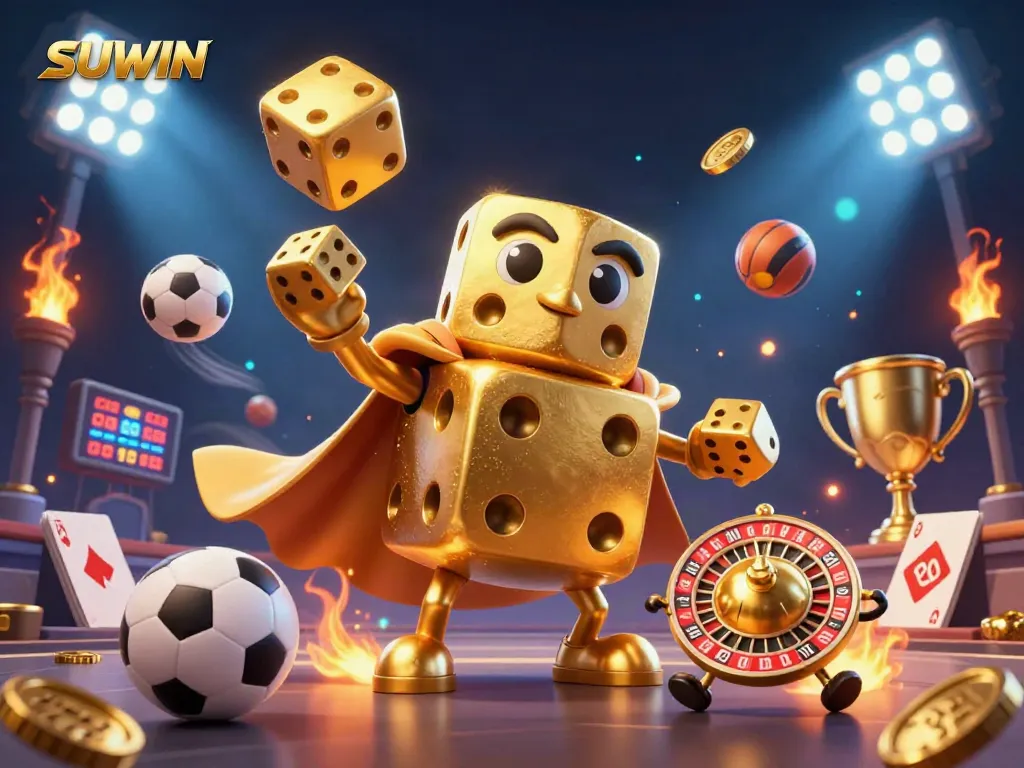 Engage with SUWIN by enjoying a vibrant casino game environment featuring dynamic illustrations and lively game elements.