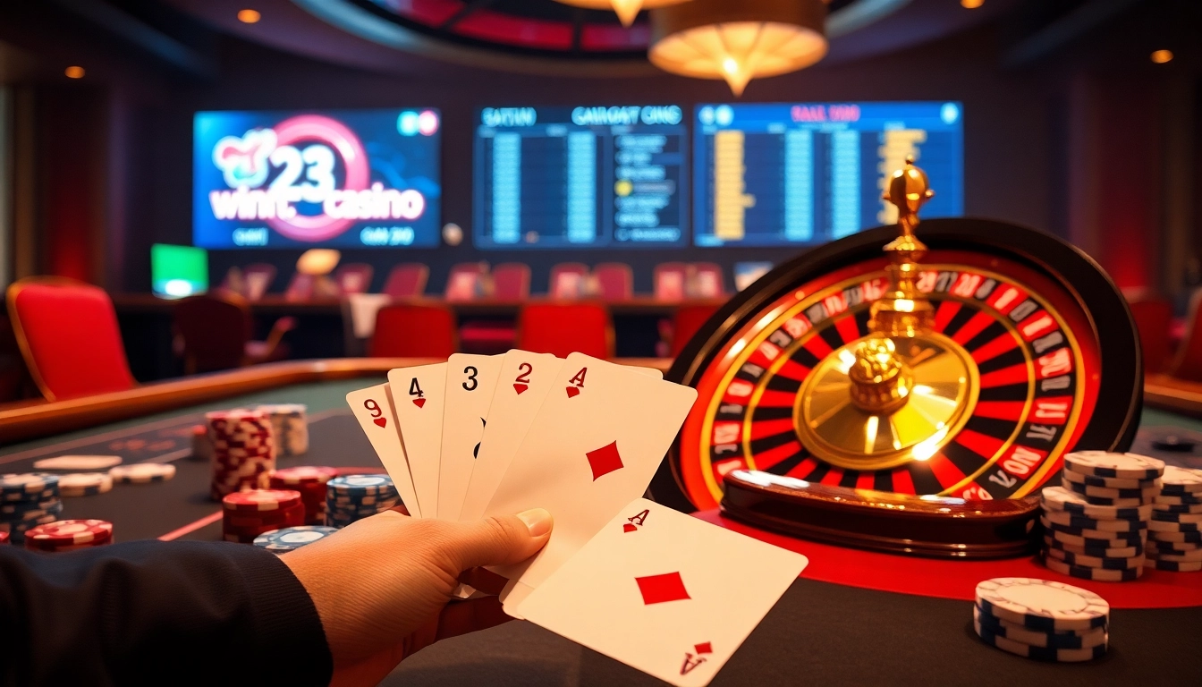 Experience thrill at 23winn.casino with a winning poker hand at a luxurious casino table.