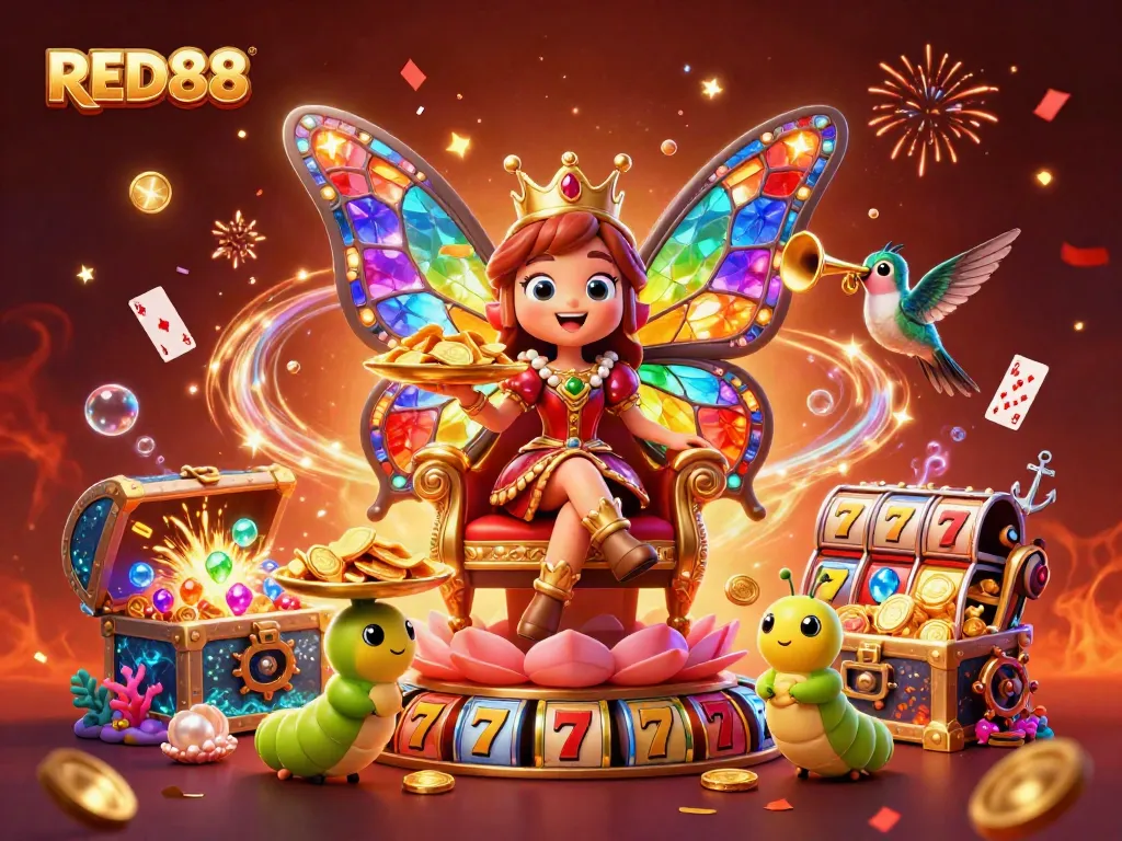 Experience vibrant slot action with RED88 amidst breathtaking 3D decorations and game elements.