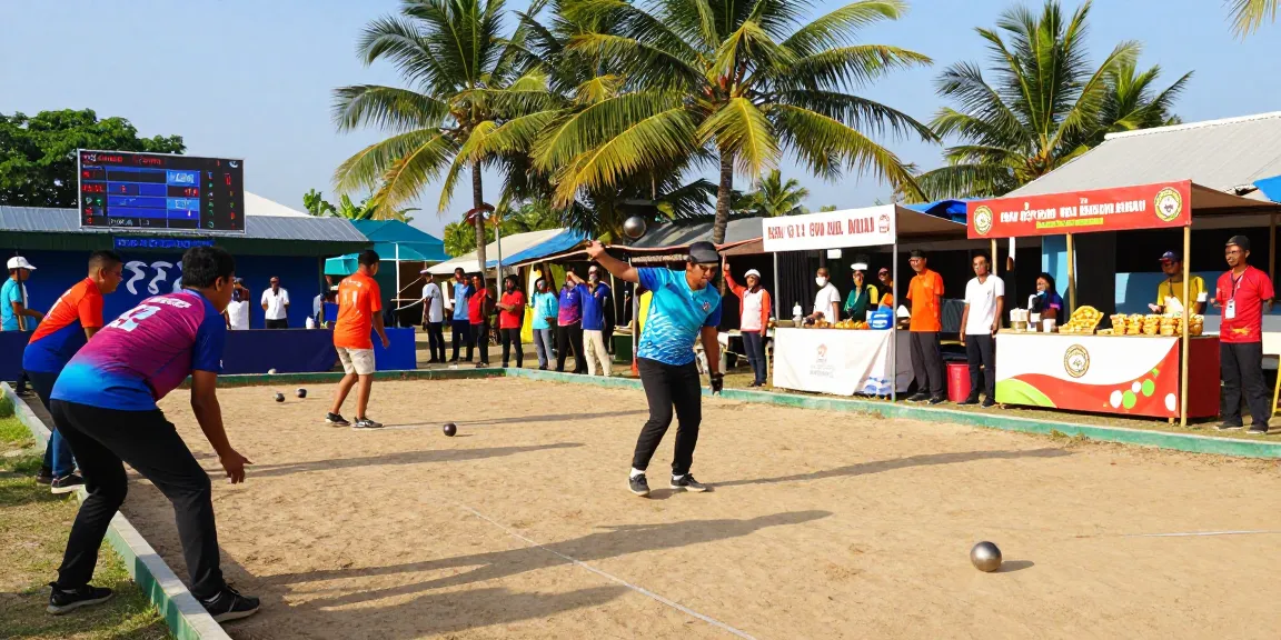 Players at a lively petanque tournament showcasing the spirit of fopikotapalu.org in Kota Palu.