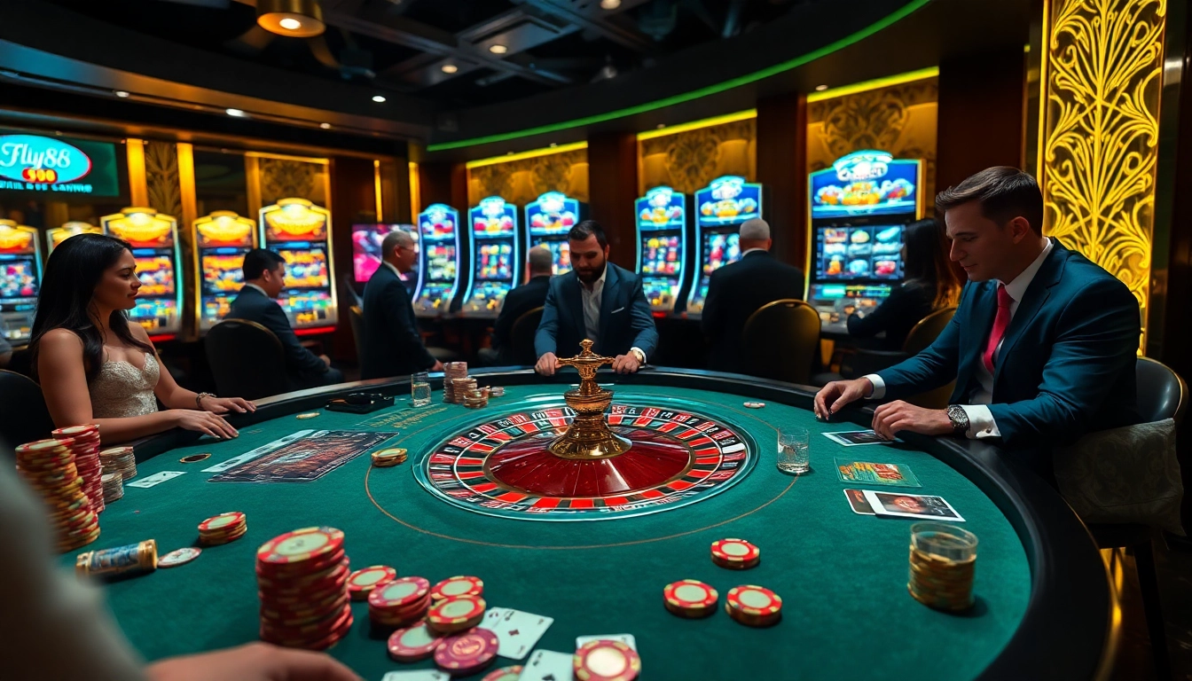 Experience the thrill of Fly88 with elegant casino tables and exciting gaming action.