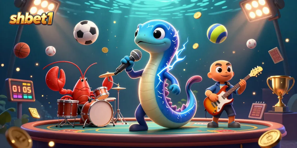 Experience the vibrant energy of shbet1 with a dazzling underwater casino scene featuring unique characters and gaming elements.
