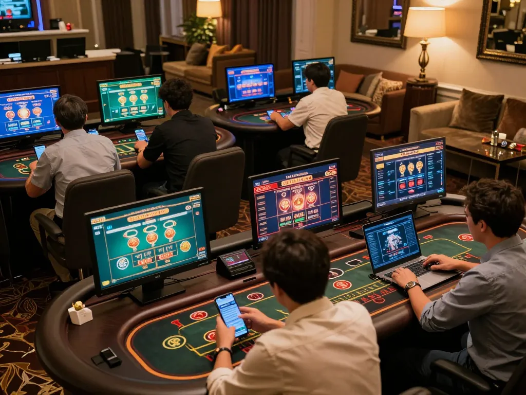 Engaging gameplay at https://vmax88vip.com/ showcasing players enjoying various online casino games in a vibrant setting.