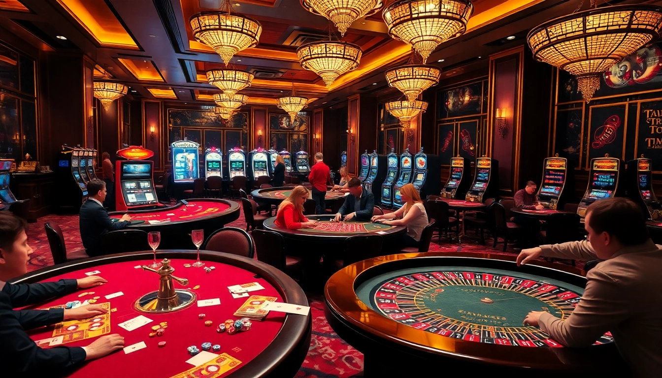 A vibrant casino floor with players enjoying games at https://pg66.city/, highlighting excitement and luxury.