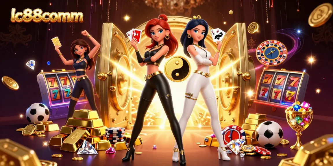 Experience thrilling gameplay at lc88comm with stunning visuals of gamers and casino elements.