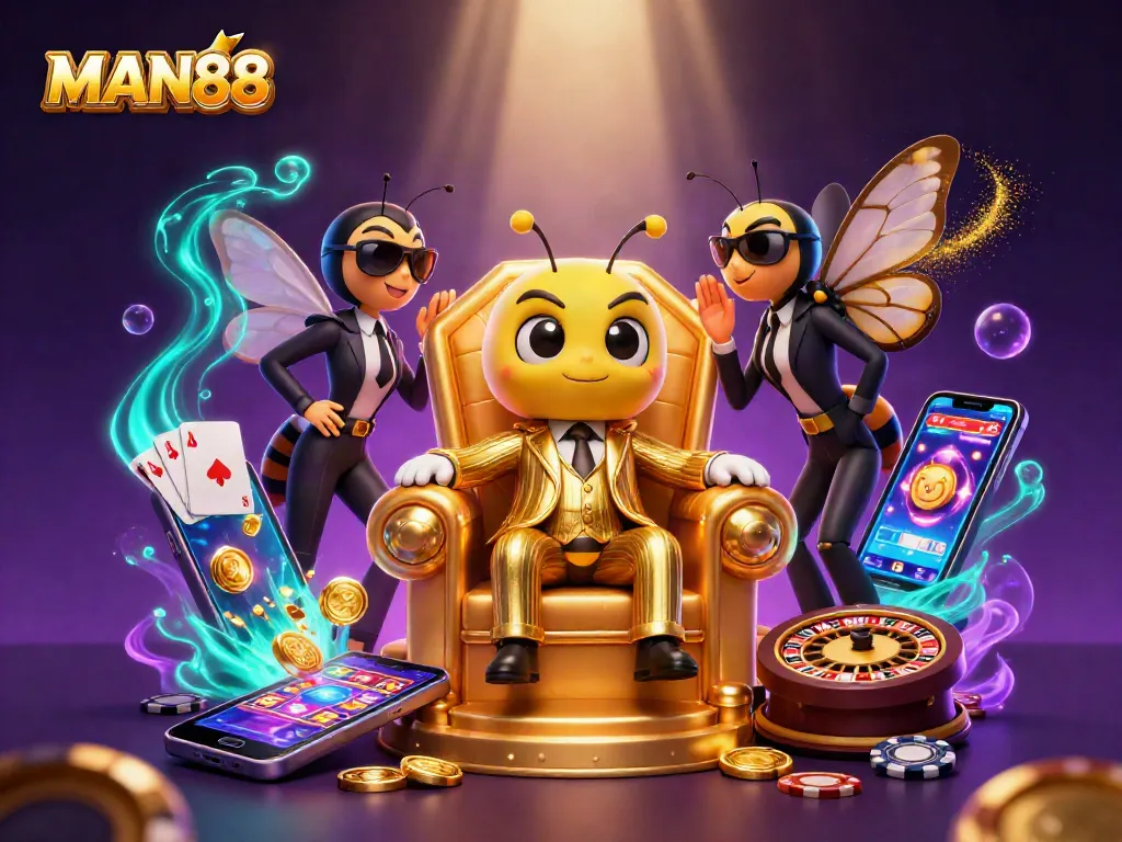 Engage in high-stakes gambling with MAN88 in a lively casino scene filled with excitement and winning opportunities.