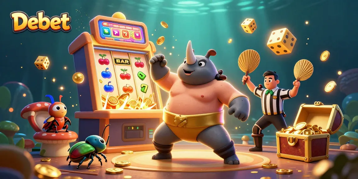 Join Debet for exciting casino gameplay with a vibrant backdrop and dynamic characters!