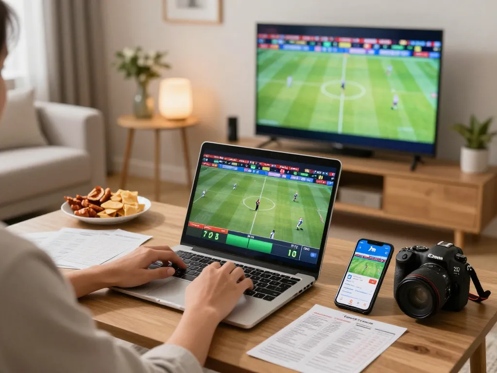 Engaged user placing bets on 7m cn app during live sports event at home, vibrant and cozy setting.