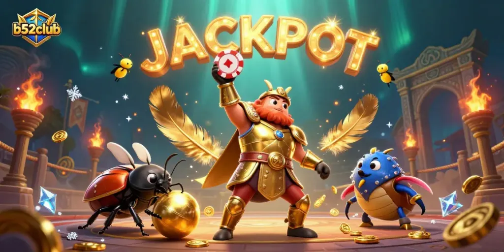 Engage in thrilling jackpot gaming at b52club with vibrant 3D characters and dynamic casino elements.