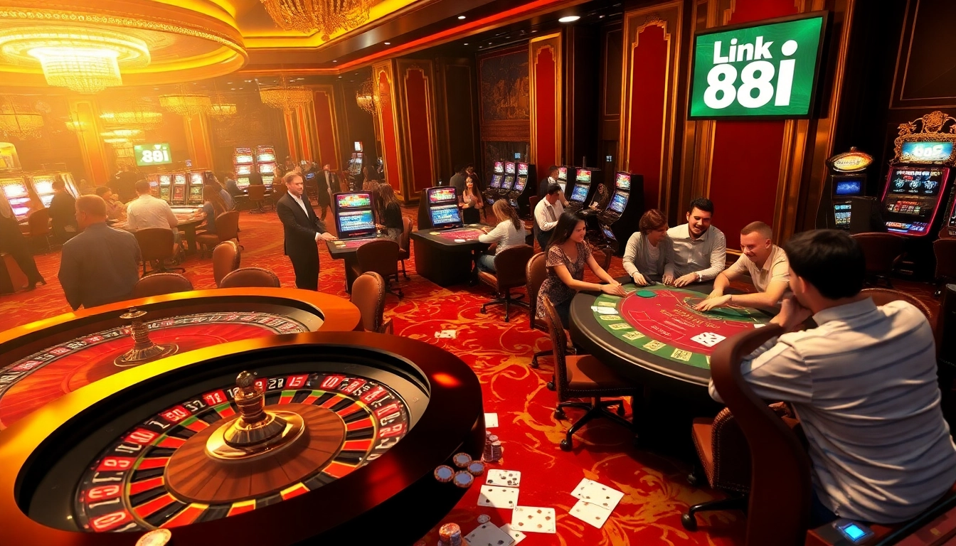 Engage with the thrilling atmosphere of link 88i at a luxurious casino showcasing diverse gambling activities.