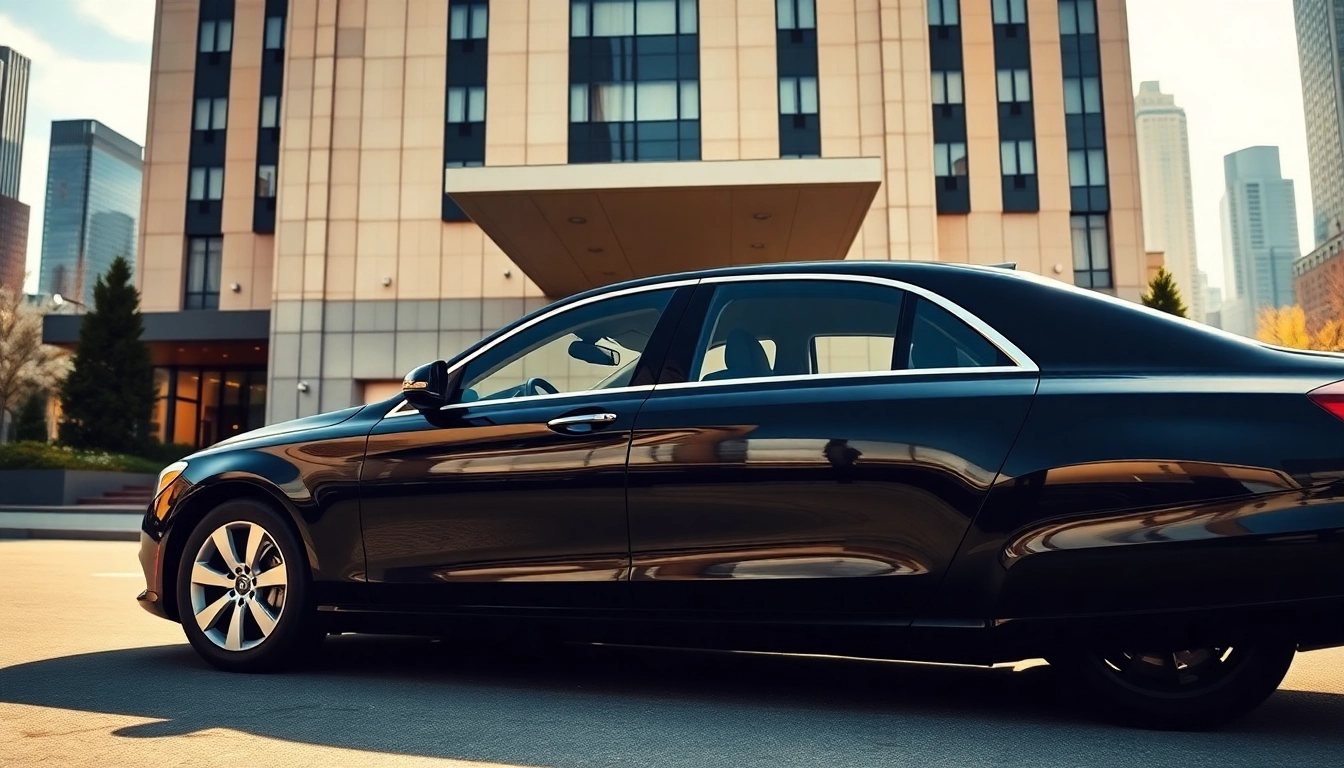 Chauffeur Hire with a luxury sedan in front of a prestigious hotel.