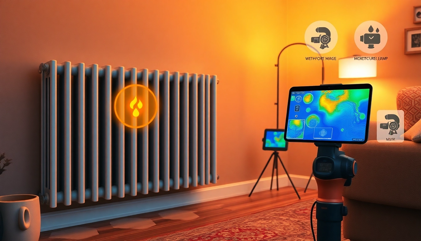central heating hidden leak detection scene with advanced technology and signs of water damage
