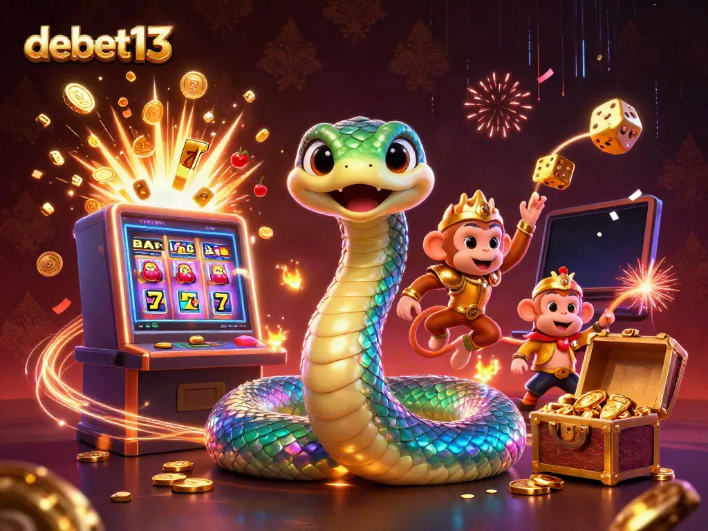 Experience the thrill of debet13 with a vibrant, magical casino scene featuring dynamic characters and immersive game elements.