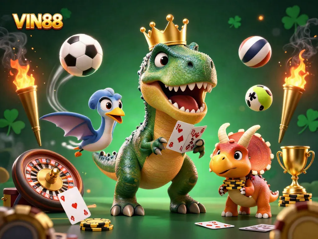 Place bets at VIN88 with an exciting casino atmosphere featuring colorful characters.
