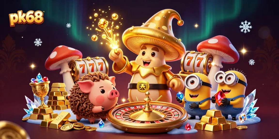 Experience thrilling jackpots at pk68 with magical characters capturing golden treasures in a vibrant casino scene.
