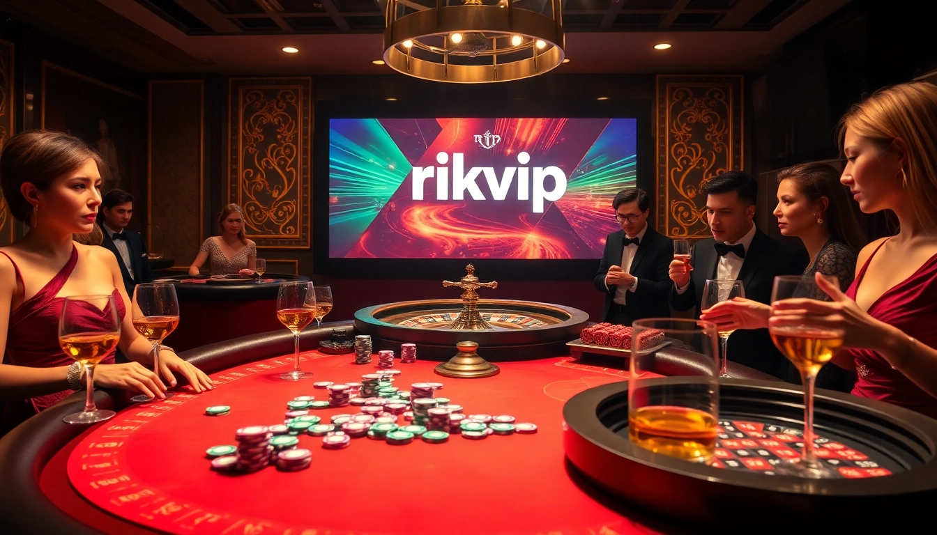 Experience the thrill of rikvip at an elegant poker table surrounded by sophisticated gamblers.
