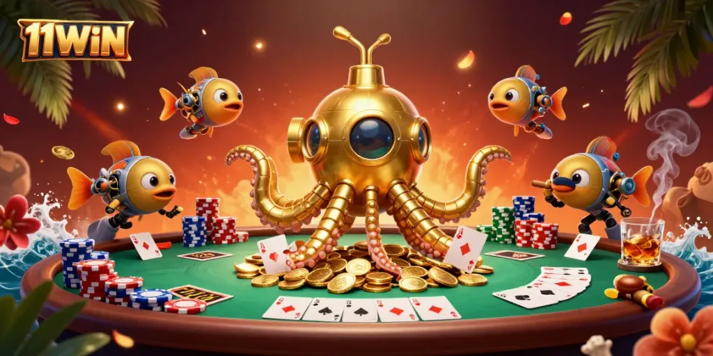Experience thrilling wins at 11WIN with vibrant poker scenes illuminated by colorful graphics.