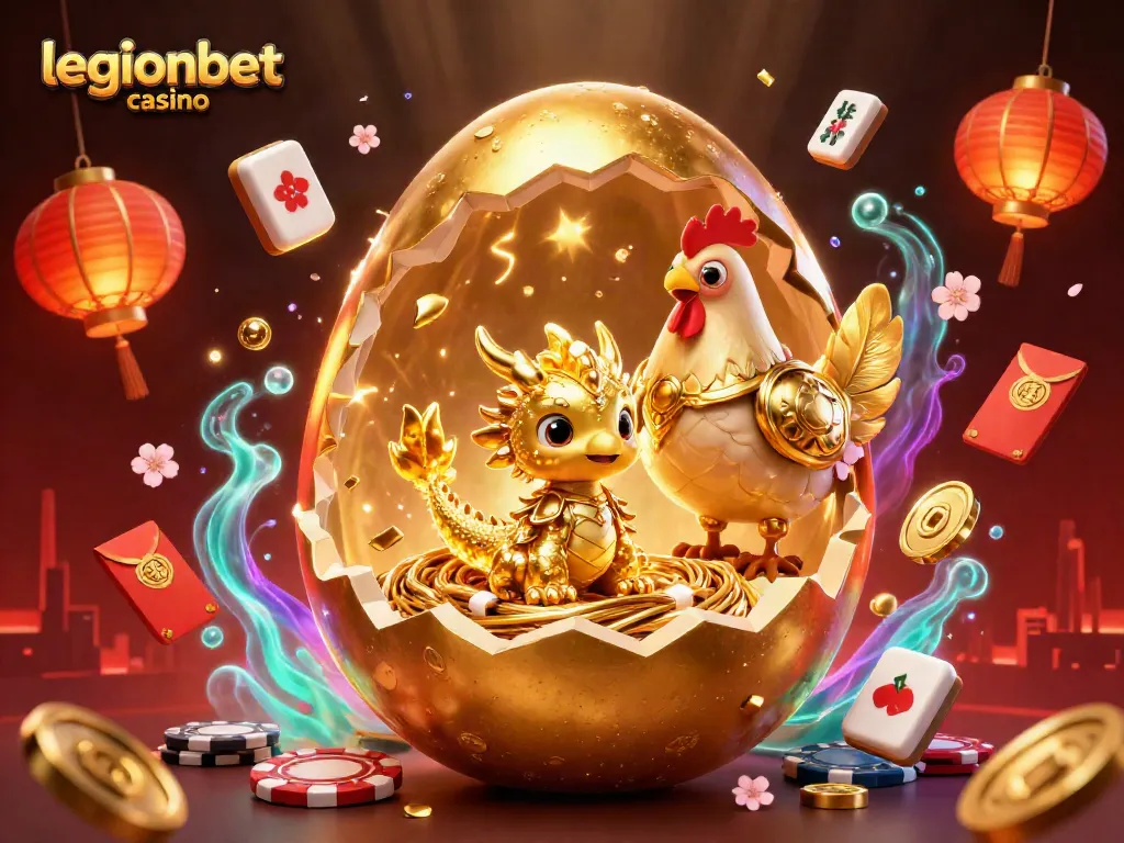 Experience thrilling wins at legionbet casino with a golden dragon amidst festive gaming elements.