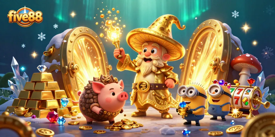 Experience five88's magical world of treasures and slots with an enchanted mushroom wizard and friends.