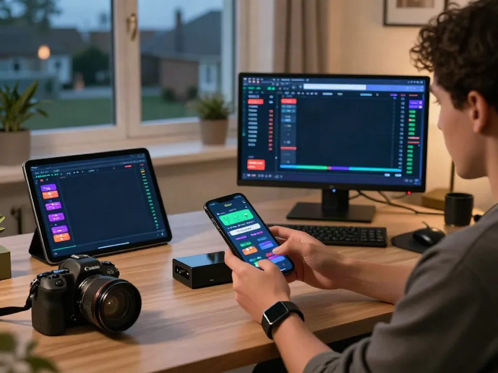 Engaging online betting experience with 9bet app on smartphone in home office.