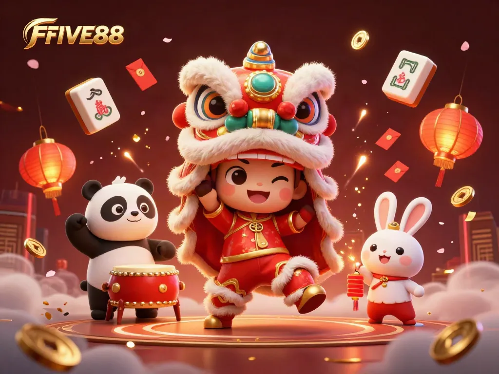 Experience the excitement of FIVE88 with dynamic characters celebrating in a vibrant online casino scene.