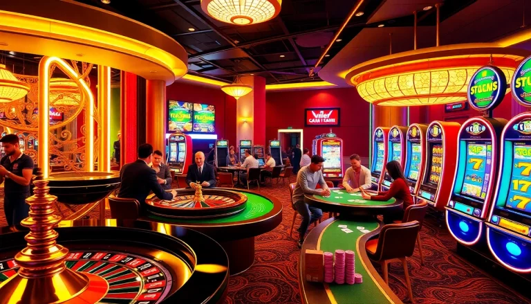 Players enjoying a lively casino environment showcasing Nhà cái uy tín through fun gambling activities.