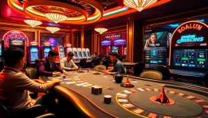 Discover the excitement at the top 10 nhà cái uy tín with lively poker tables, card games, and vibrant casino lights.