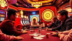 Experience live action from https://188bet88.co/ showcasing thrilling casino games with players at poker and roulette.