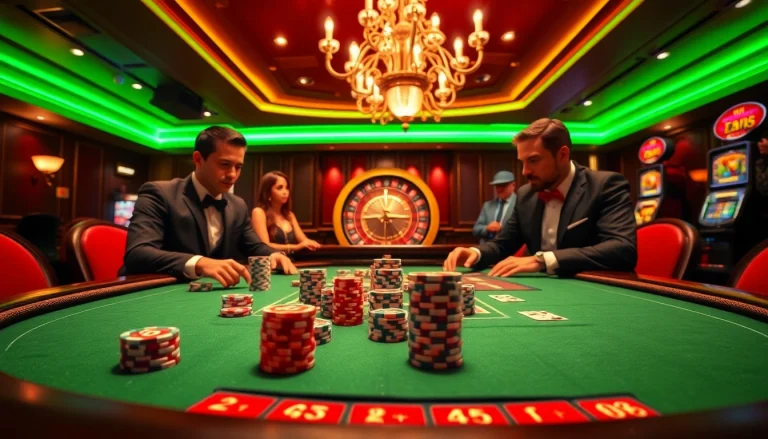 Exciting game at a utländska casino poker table with vibrant chips.