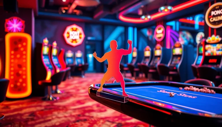 Acrylic standees showcasing vibrant sports characters in a lively casino atmosphere.