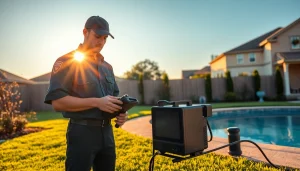 Professional using advanced leak detection equipment as a leak detection specialist near me in a suburban setting.