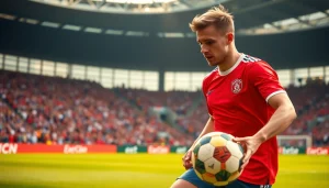 Micky van de Ven demonstrating football skills on the field surrounded by cheering fans.