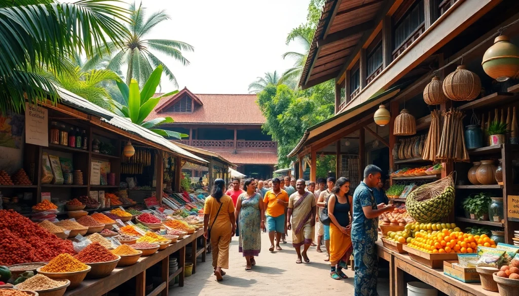 Experience the vibrant marketplace of Hela Lanka filled with spices and tropical fruits.